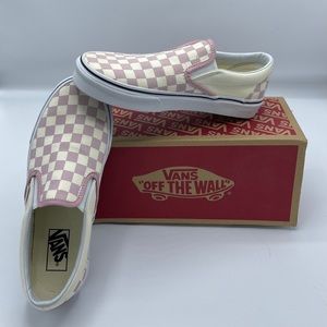 Classic Slip-On Checkerboard Vans (Zephyr Pink)